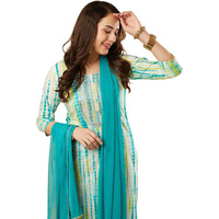 Gosriki Women's Rayon Viscose Printed Straight Kurta With Pant & Dupatta (Tiedye Rama Green-Vks01-Gs_5Xl_Green_Xxxxx-Large)