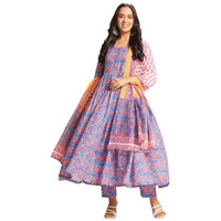 Gosriki Women's Rayon Viscose Printed Anarkali Kurta With Pant & Dupatta (Mytee Multi-Vks01-Gs_Xl_Multicolor_X-Large)