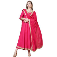 Gosriki Women's Rayon Blend Anarkali Solid Kurta With Pant & Dupatta (Shyam Pink-Vks01-Gs_Xl_Pink_X-Large)