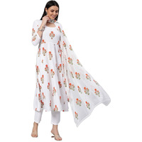 Gosriki Women's Georgette Anarkali Floral Printed Kurta With Pant & Dupatta (Clean-White-Gs_Xl_White_X-Large)