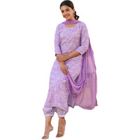 Gosriki Women's Rayon Blend Printed Straight Kurta With Pant & Dupatta (Welco-Purple-Nw-Gs_M_Purple_Medium)