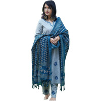 Gosriki Women's Rayon Blend Embroidered Straight Kurta With Pant & Dupatta (Vineeka White-Gs_S_Blue_Small)