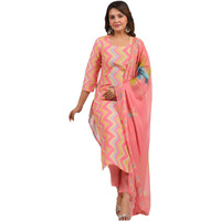 Gosriki Women's Rayon Blend Printed Straight Kurta With Pant & Dupatta (Zaggu Pink-Nb-Gs_S_Pink_Small)