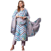 Gosriki Women's Rayon Blend Straight Printed Kurta With Pant & Dupatta (Tannu Sky Blue-Vks01-Gs_S_Sky Blue_Small)