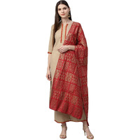 Gosriki Women's Cotton Regular Kurta With Palazzo & Dupatta (Sonari Beige_M_Go