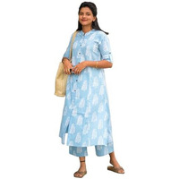 Gosriki Women's Rayon Viscose Straight Printed Kurta With Pant (Kopek Sky-Gs_Xl_Sky Blue_X-Large)