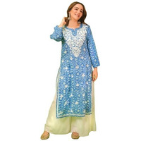 Gosriki Women's Rayon Blend Straight Chikankari Embroidered Kurta (Nakusha Blue-Gs_Xxl_Blue_Xx-Large)