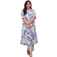 Gosriki Women's Rayon Viscose A-Line Printed Kurta With Pant (Dishaan Blue-Vks01-Gs_Xxl_Blue_Xx-Large)