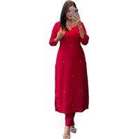 Gosriki Women's Rayon Blend Straight Embroidered Kurta With Pant (Bloom Red-Gs_Xxl_Red_Xx-Large)