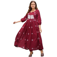 Gosriki Women's Rayon Viscose Anarkali Printed Kurta With Pant (Anveshi Maroon-Vks05-Gs_S_Maroon_Small)
