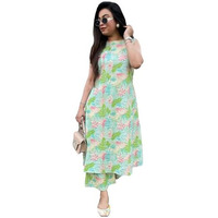 Gosriki Women's Rayon Viscose A-Line Printed Kurta With Pant (Uzma Green-Gs_L_Green_Large)