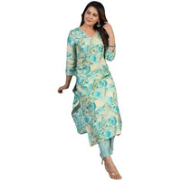 Gosriki Women's Rayon Blend Straight Printed Kurta With Pant (Nissu Blue-Gs_S_Blue_Small)