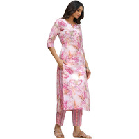 Gosriki Women's Cotton Blend Straight Printed Kurta With Pant (Ps-Pink-Bfv-Gs_Xl_Pink_X-Large)