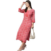 Gosriki Women's Cotton Blend Straight Printed Kurta With Pant (Kaveri Pink-Gs_S_Pink_Small)