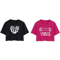Toplot Tops For Women || Western Tops For Woman Stylish || Crop T-Shirt Western Pack Of 2 (Combo-Top-5258-Blk-Pnk-S)