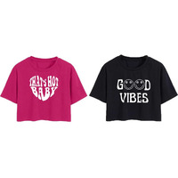Toplot Tops For Women || Western Tops For Woman Stylish || Crop T-Shirt Western Pack Of 2 (Combo-Top-5258-Pnk-Blk-L)
