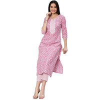 Gosriki Women's Cotton Blend Straight Printed Kurta With Pant (Kavi Pink-Nw5-Gs_S_Pink_Small)