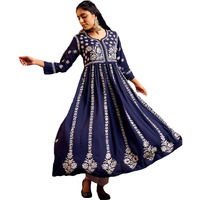Gosriki Women's Rayon Blend Chikankari Embroidered Anarkali Kurta (Vavajodo-Blue-Gs_Xl_Blue_X-Large)