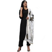 Gosriki Women's Black & Golden Polka Print Kurta With Trousers & Dupatta