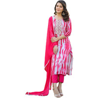 Gosriki Women's Rayon Blend Printed Straight Kurta With Pant & Dupatta (Kirkatu Pink-Gs_Xxl_Pink_Xx-Large)