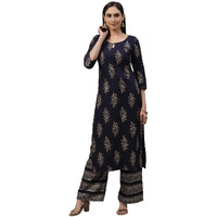 Gosriki Women's Rayon Regular Kurta And Palazzo (Prush-Navy-Newone_Xl-Go_Dark Blue_X-Large)