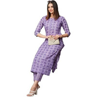 Gosriki Women's Cotton Blend Straight Printed Kurta With Pant (Raja Blue-Gs_Xl_Blue_X-Large)