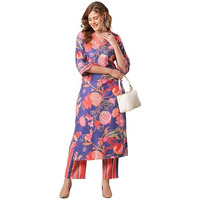 Gosriki Women's Rayon Blend Straight Printed Kurta With Pant (Kalol Blue-Vks01-Gs_M_Blue_Medium)