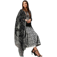 Gosriki Women's Rayon Blend Anarkali Printed Kurta With Pant & Dupatta (Yutika Black-Gs_S_Black_Small)
