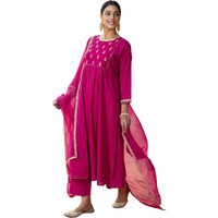 Gosriki Women's Rayon Viscose Anarkali Embroidered Kurta With Pant & Dupatta (Manika Pink-Gs_L_Pink_Large)