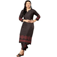 Gosriki Women's Rayon Viscose Straight Printed Kurta With Pant (Ramkund Black-Vks03-Gs_Xl_Black_X-Large)