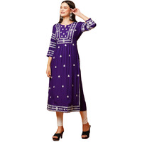 Gosriki Women's Rayon Blend Chikankari Embroidered Straight Kurta (Elevan-Begani-Tnw-Gs_S_Violet_Small)