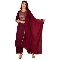 Gosriki Women's Cotton Straight Solid Kurta With Pant & Dupatta (Pisa New Maroon_S-Go_Maroon_Small)