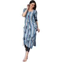 Gosriki Women's Cotton Blend Straight Printed Kurta With Pant (Dania Blue-Nw6-Gs_L_Blue_Large)