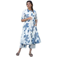 Gosriki Women's Rayon Viscose Straight Printed Kurta With Pant (Sunoni White-Vks01-Gs_Xl_White_X-Large)