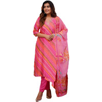 Gosriki Women's Cotton Blend Straight Printed Kurta With Pant & Dupatta (Mang Pink-Nw-Gs_Xl_Pink_X-Large)