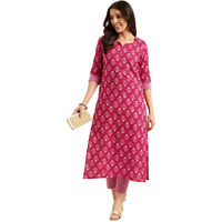 Gosriki Women's Cotton Blend Printed Straight Kurta With Pant (Pi Rani-Gs_Xxl_Pink_Xx-Large)