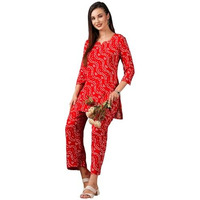 Gosriki Women's Rayon Blend Bandhej Printed Ethnic Co-Ord Set (Nesta Red-Jn-Gs_L_Red_Large)
