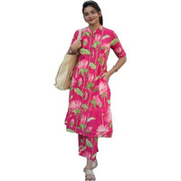 Gosriki Women's Rayon Viscose Straight Printed Kurta With Pant (Ladat Pink-Vks01-Gs_Xxl_Pink_Xx-Large)