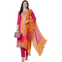Gosriki Women's Rayon Viscose Printed Straight Kurta With Pant & Dupatta (Shubhangi Rani-Vks01-Gs_M_Pink_Medium)