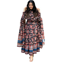 Gosriki Women's Rayon Blend Printed Anarkali Kurta With Pant & Dupatta (Svr Black-Gs_M_Black_Medium)
