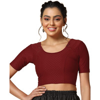 Toplot Cotton Blend Lycra Stretchable Round Neck Blouses For Women Readymade (Blouse-5058-Maroon-32)