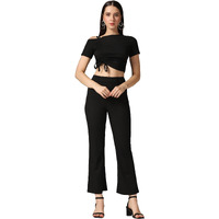 Toplot Co Ord Set For Women Solid Top And Bottom (Top-Pant-5138-Black-M)