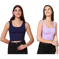 Toplot Women's Combo Solid Ribbed Scoop Neck Sleeveless Slim Fit Tank Top Pack Of 2 (Combo-5069-Nvy-Prl-Xl)