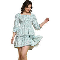 Toplot Dresses For Women Floral Print With 3/4 Sleeve (Midi-5067-Sky-Xl)
