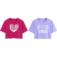 Toplot Tops For Women || Western Tops For Woman Stylish || Crop T-Shirt Western Pack Of 2 (Combo-Top-5258-Pnk-Prl-L)