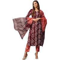 Gosriki Women's Cotton Blend Straight Printed Kurta With Pant & Dupatta (Nalika Magenta-Kbv-Gs_Xl_Magenta_X-Large)