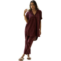 Gosriki Women's Rayon Viscose Straight Solid Kurta With Pant (Wareya Wine-Gs_L_Wine_Large)