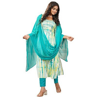 Gosriki Women's Rayon Viscose Straight Printed Kurta With Pant & Dupatta (Tiedye Rama Green-Vks08-Gs_Xl_Green_X-Large)