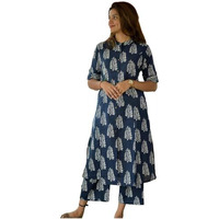Gosriki Women's Rayon Viscose A-Line Printed Kurta With Pant (Kopek Blue-Gs_Xl_Blue_X-Large)