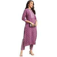 Gosriki Women's Cotton Blend Straight Printed Kurta With Pant (Raina Purple-Nwg-Gs_M_Purple_Medium)